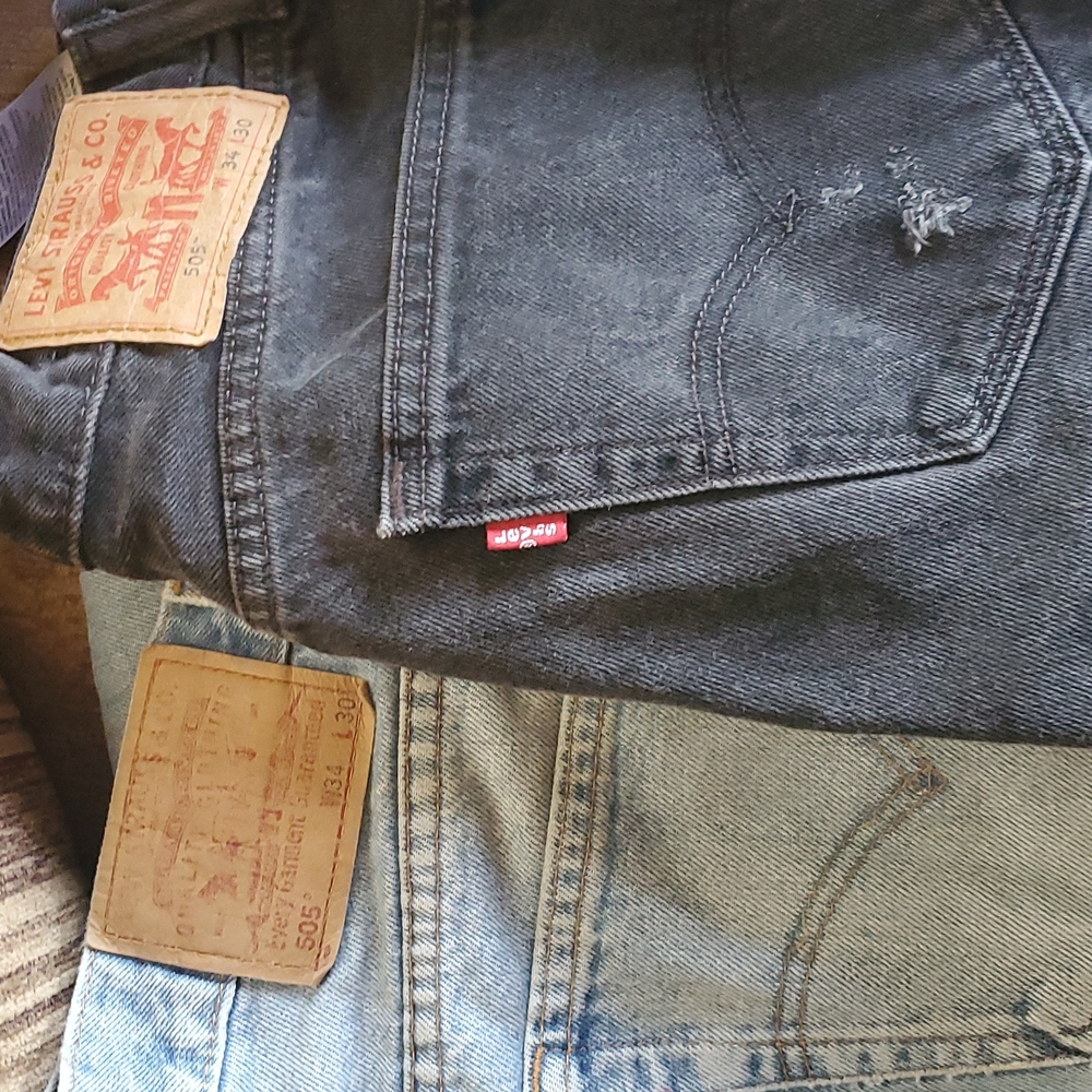Levi pants 2 - 34 × 30 and 1 - 33× 30 blue, black & light blue